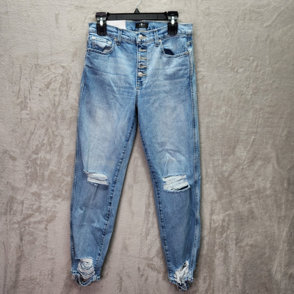 7 For All Mankind Jeans Women Size 29 High Waist Cropped Straight Leg Distressed